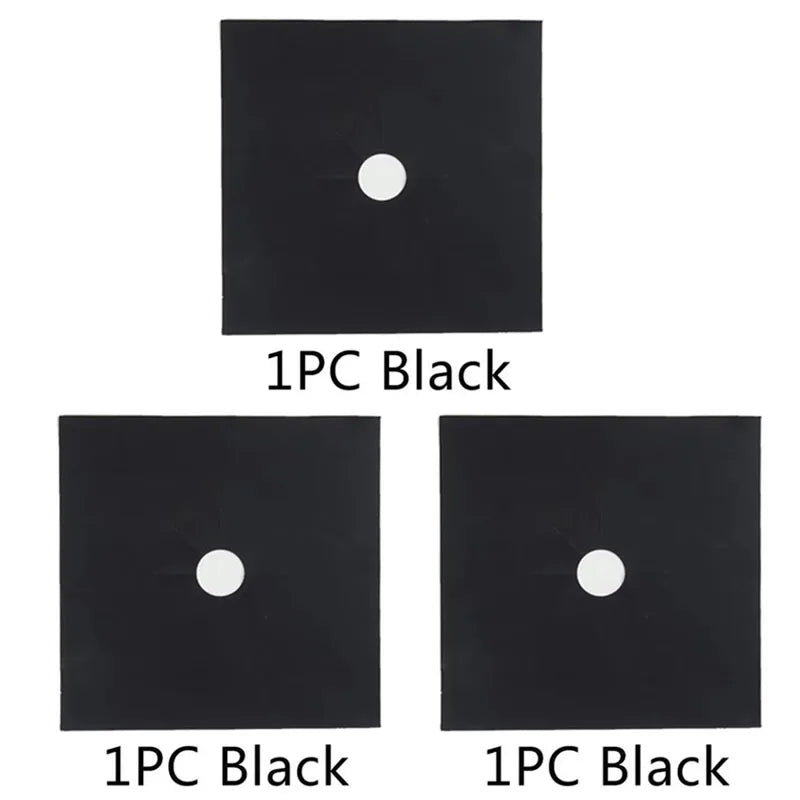 Three square black mats, each featuring a white circular hole in the center.