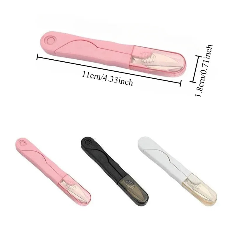A set of three stainless steel sewing and embroidery scissors in pink, black, and silver.