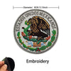 Embroidery of the Mexican flag eagle on a circular patch with a 8cm diameter.