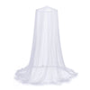A sheer, large dome mosquito net spread out on a white surface.