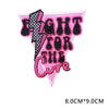 Pink and black embroidered patch with the text FIGHT FOR THE CURE on a lightning bolt design