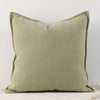 A solid sage green chenille throw pillow cover with a subtle vertical texture.