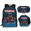 A set of three dark blue backpacks featuring Roblox characters for Xbox gaming