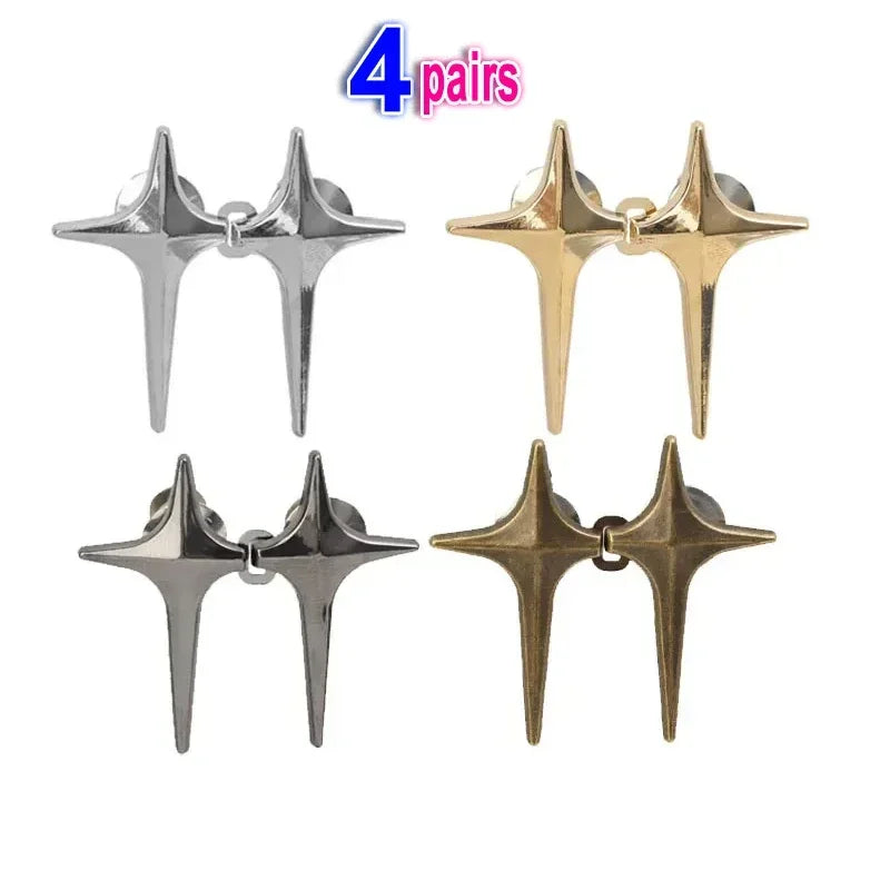 Four pairs of gold and silver Y2K star clips for jeans and skirts