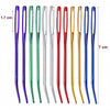 A set of 20 aluminum knitting needles and sewing pins in various colors including purple, green, silver, red, gold, and blue.