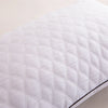 A white quilted rectangle sleeping pillow with a smooth texture.
