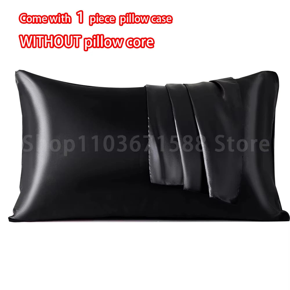 Black satin pillowcase with envelope closure and without a pillow core