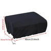 Black heavy-duty BBQ grill cover with drawstring shown flat.