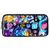A black pouch featuring various colorful cartoon characters and shapes, part of a kids' backpack set.