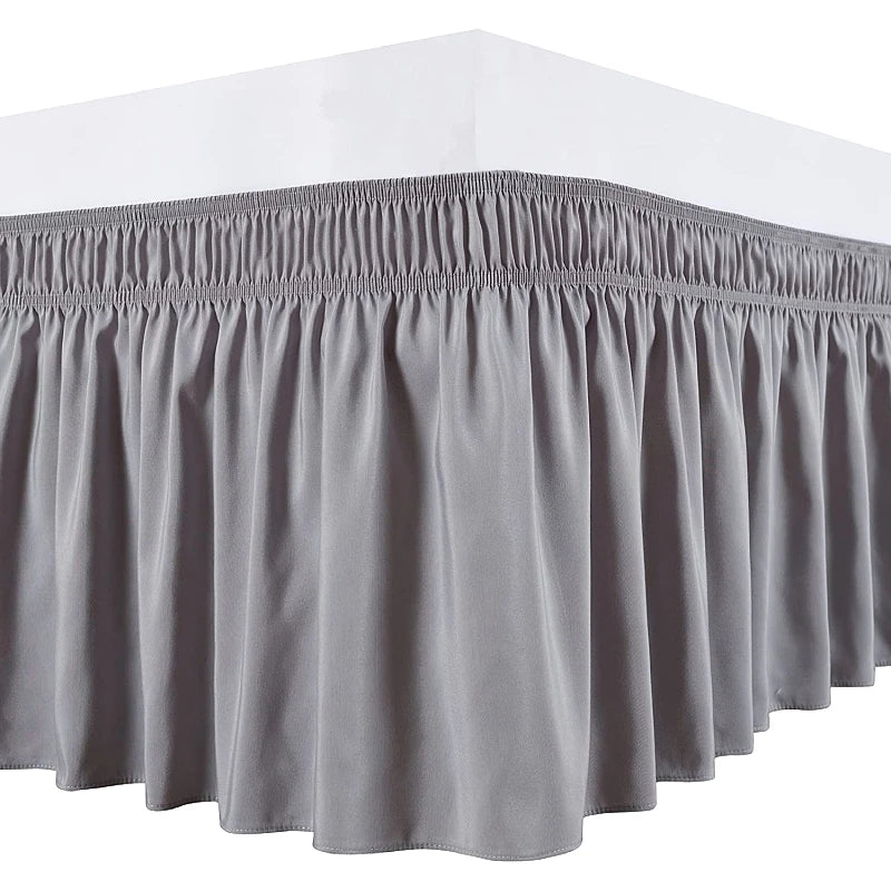 Gray thick ruffle bed skirt with an adjustable elastic belt