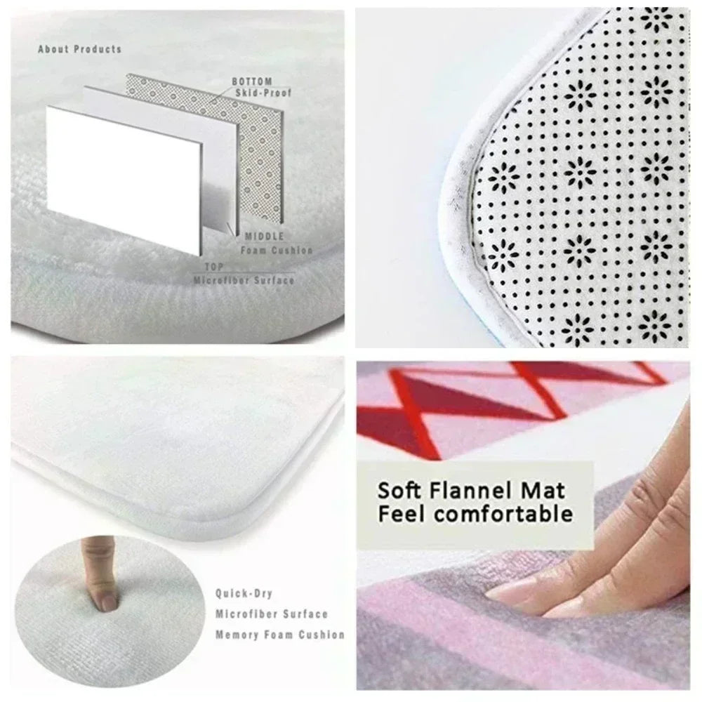 A set of minimalist script welcome doormats showing different foam cushions and microfiber surfaces.