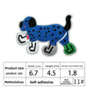 A blue spotted dog embroidered iron-on patch featuring a black nose and tail.