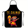 Black apron featuring a colorful illustration of a woman in traditional attire.