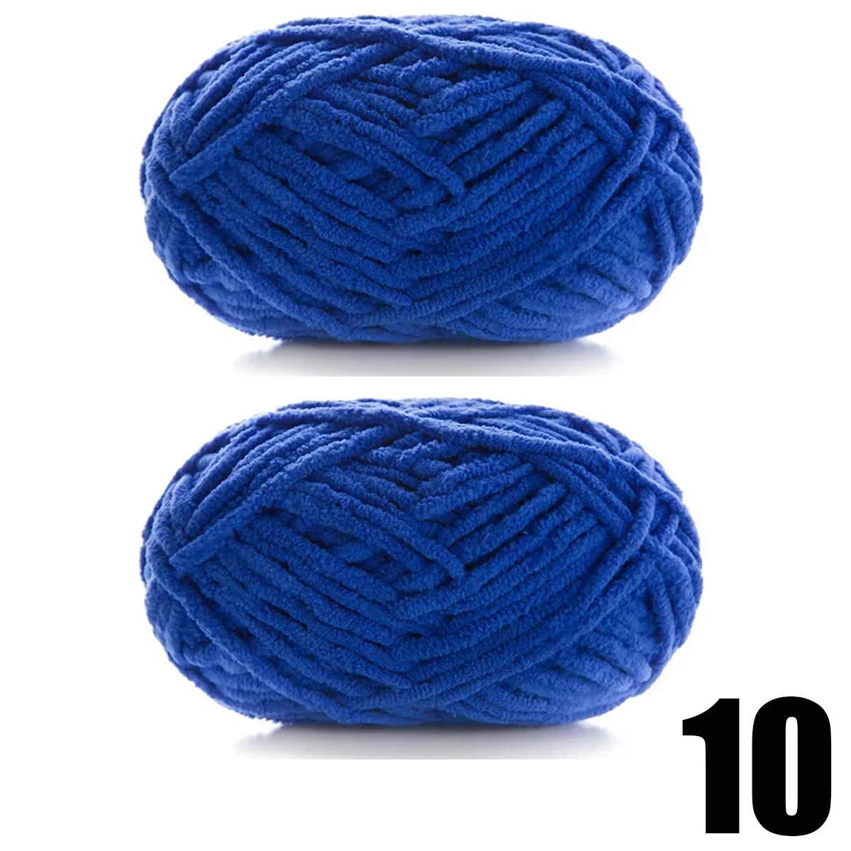 A ball of thick, navy blue velvet yarn used for knitting and crochet projects.