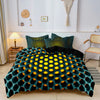 Teal hole pattern duvet cover set featuring a dark teal fabric with yellow circular holes.
