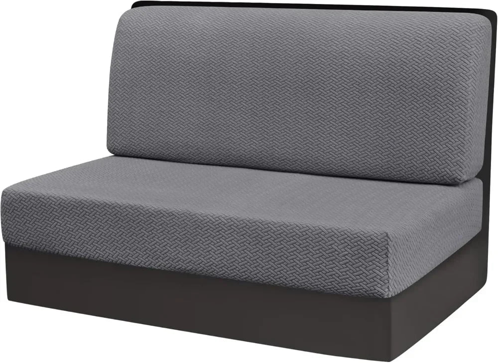Gray stretch jacquard seat covers designed for vehicle upholstery.