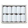 A box containing a pack of ten high-quality white polyester sewing threads for crafting.