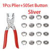 A set of 1 pliers and 50 silver sewing buttons for crafting and repair