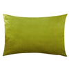 A square velvet throw pillow cover in olive green or chartreuse color.