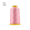 A spool of pink embroidery thread with a yellow core and cap.