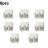 Eight self-adhesive curtain rod clips in a light gray color shown individually.