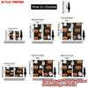 A set of two Halloween pumpkin and ghost printed curtain panels shown in various sizes and dimensions.