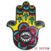 A handprint iron-on patch made of multicolored sequins featuring a detailed floral design.