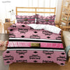 Pink and black patterned duvet cover set with embroidered MCM logo featuring various designs