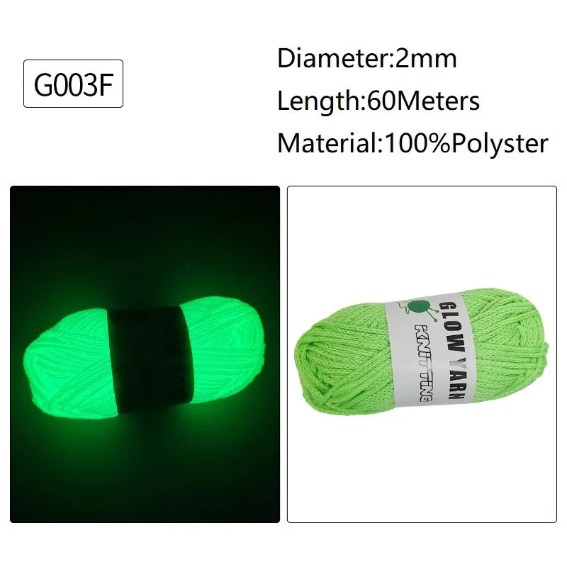Green glow-in-the-dark polyester yarn with a black core for knitting and crochet