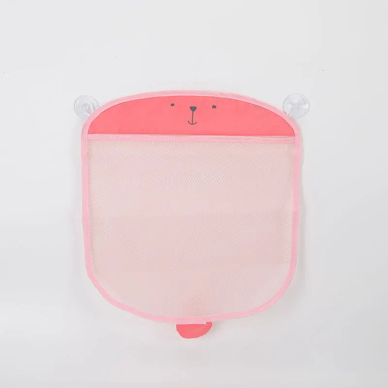 Pink bear-shaped mesh storage bag for baby bath organizer