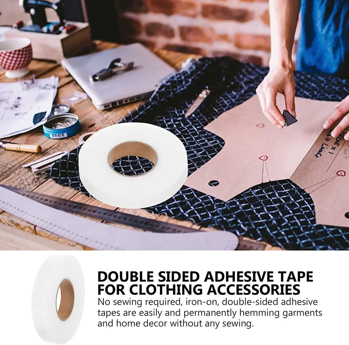 Roll of double-sided adhesive tape used for sewing clothing accessories and hemming garments