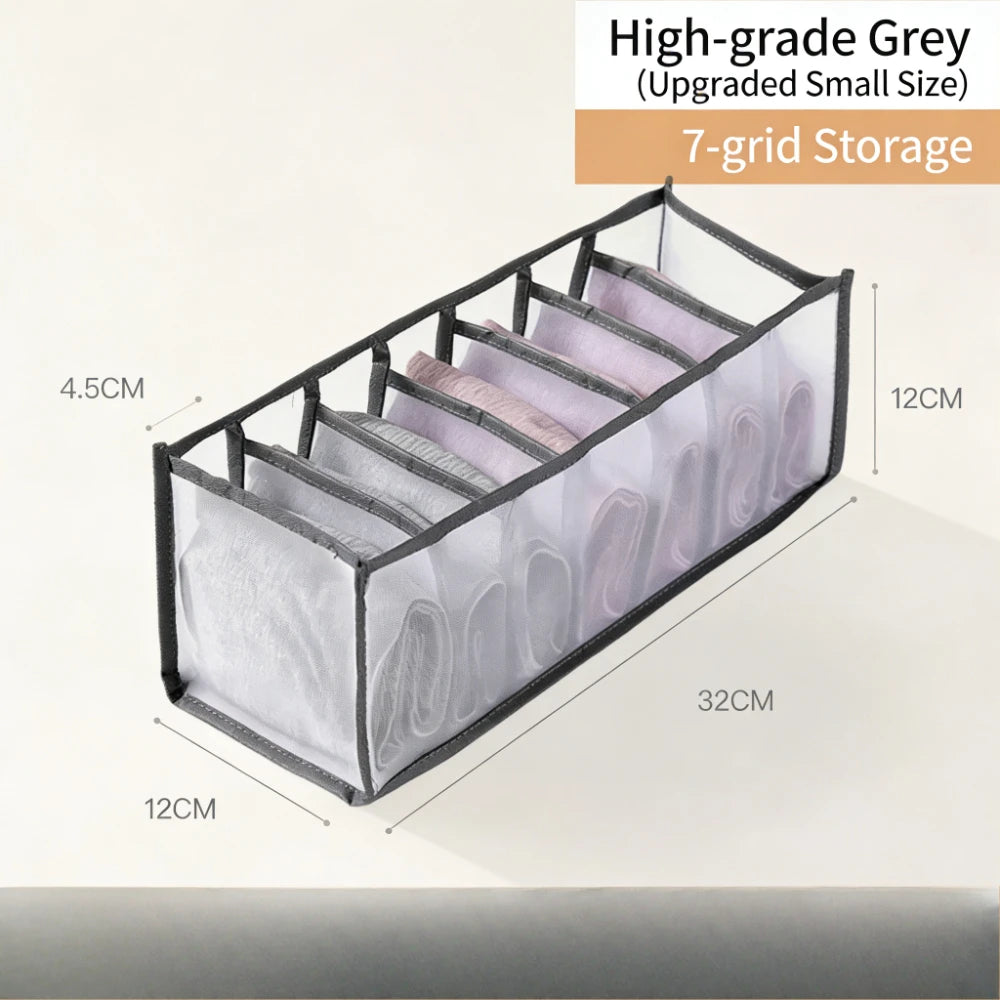 High-grade grey 7-grid storage drawer organizer for undergarments and accessories