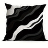 A decorative pillowcase featuring a black and white wavy geometric pattern.