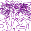 A pile of purple safety bulb pins for knitting and sewing.