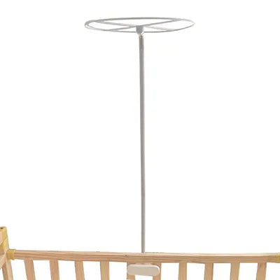 Silver foldable mosquito net canopy with a circular frame and a vertical pole.