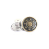 A round metal button with a central hole and surrounding stars, used for denim and clothing.