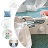 A portable handheld sewing machine with various sewing accessories shown in close-up.