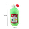A lime green bottle-shaped car neck pillow and waist cushion set with a red cap.
