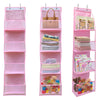 Pink foldable over-the-door storage organizer with multiple compartments for organizing various items