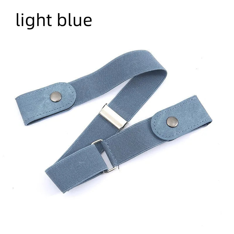 A light blue invisible stretch belt for pants and dresses shown flat.