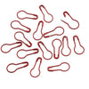 A collection of red gourd-shaped locking safety pins for knitting and sewing.