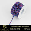 A roll of multi-color glass rhinestone cup chain, 10 yards long.