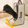 A portable boot storage bag with a carry handle is shown, demonstrating its wide opening for storing boots.