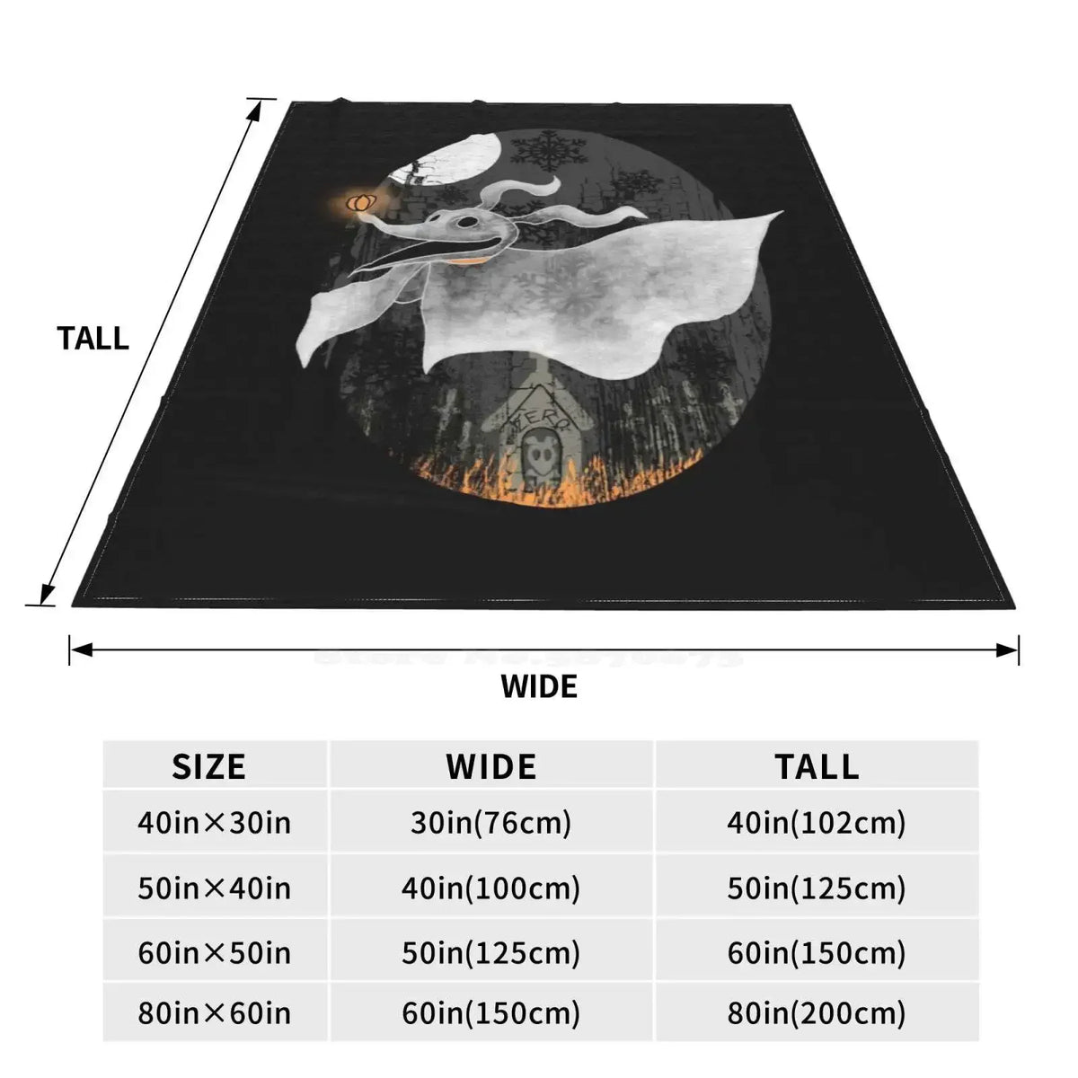 A dark blanket featuring a silhouette of a dragon against a moonlit background.