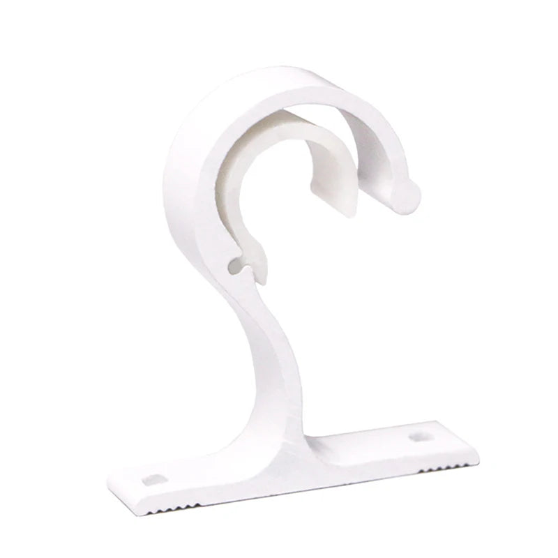 White heavy-duty curtain rod brackets and hooks for support