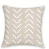 A square decorative pillow cover in beige fabric with a white chevron pattern.