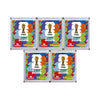 Pack of six FIFA World Cup 2026 Panini football stickers featuring the trophy and team colors