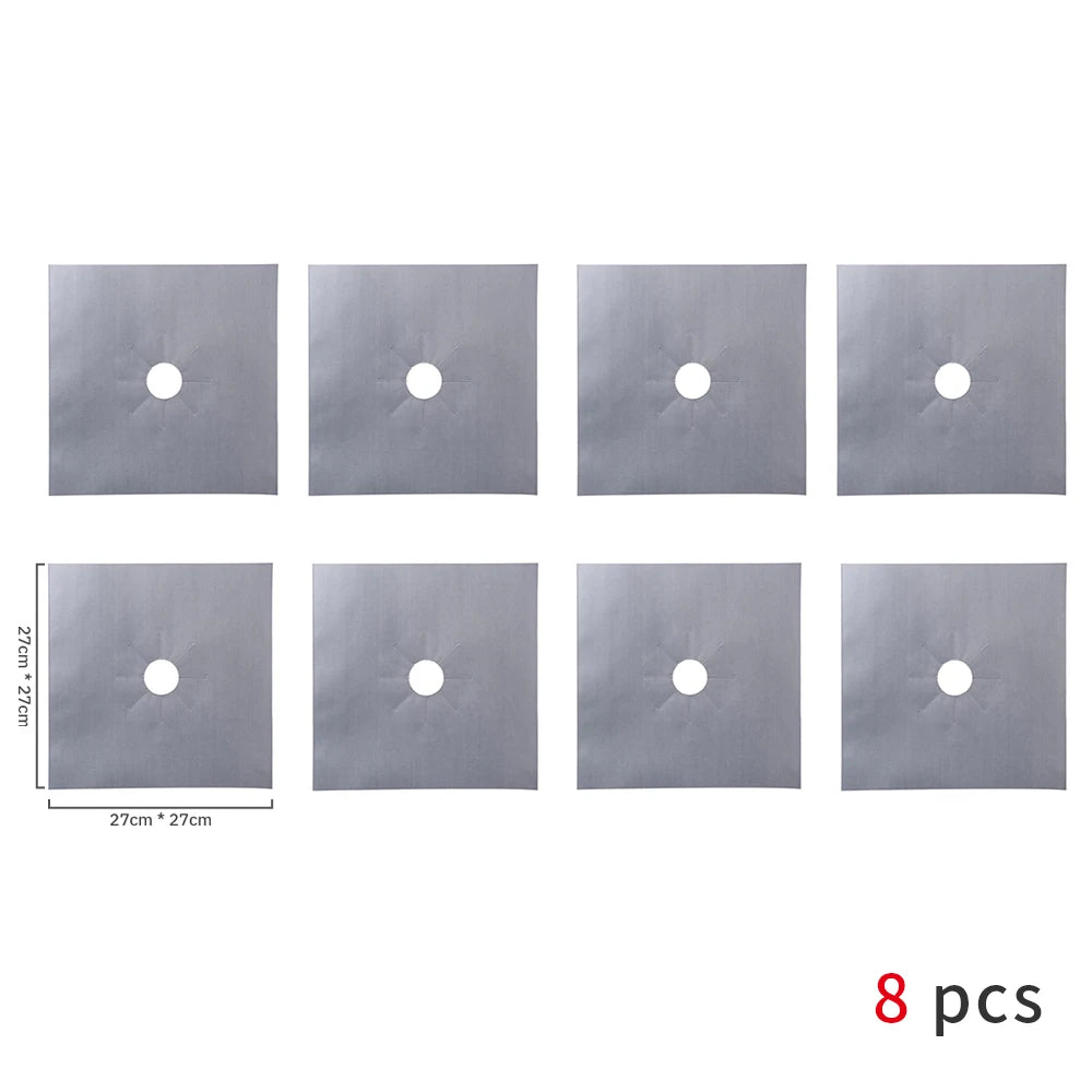 Set of eight square metal protectors with circular holes for gas stove protection