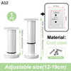 A set of adjustable cold steel furniture support legs with a white finish and four screws.