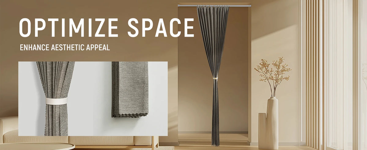 A close-up view of a black magnetic accordion pleated door curtain hanging in a modern bathroom or closet setting.